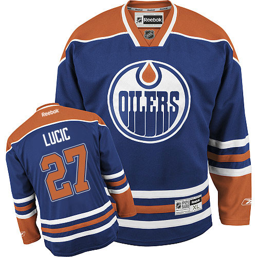 Womens Reebok Edmonton Oilers 27 Milan Lucic Authentic Royal Blue Home NHL Jersey